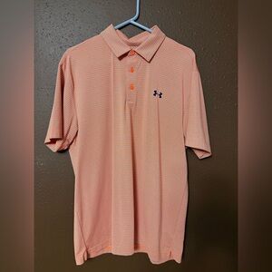 Under Armour Men's Orange and Grey Striped Coral Polo Shirt